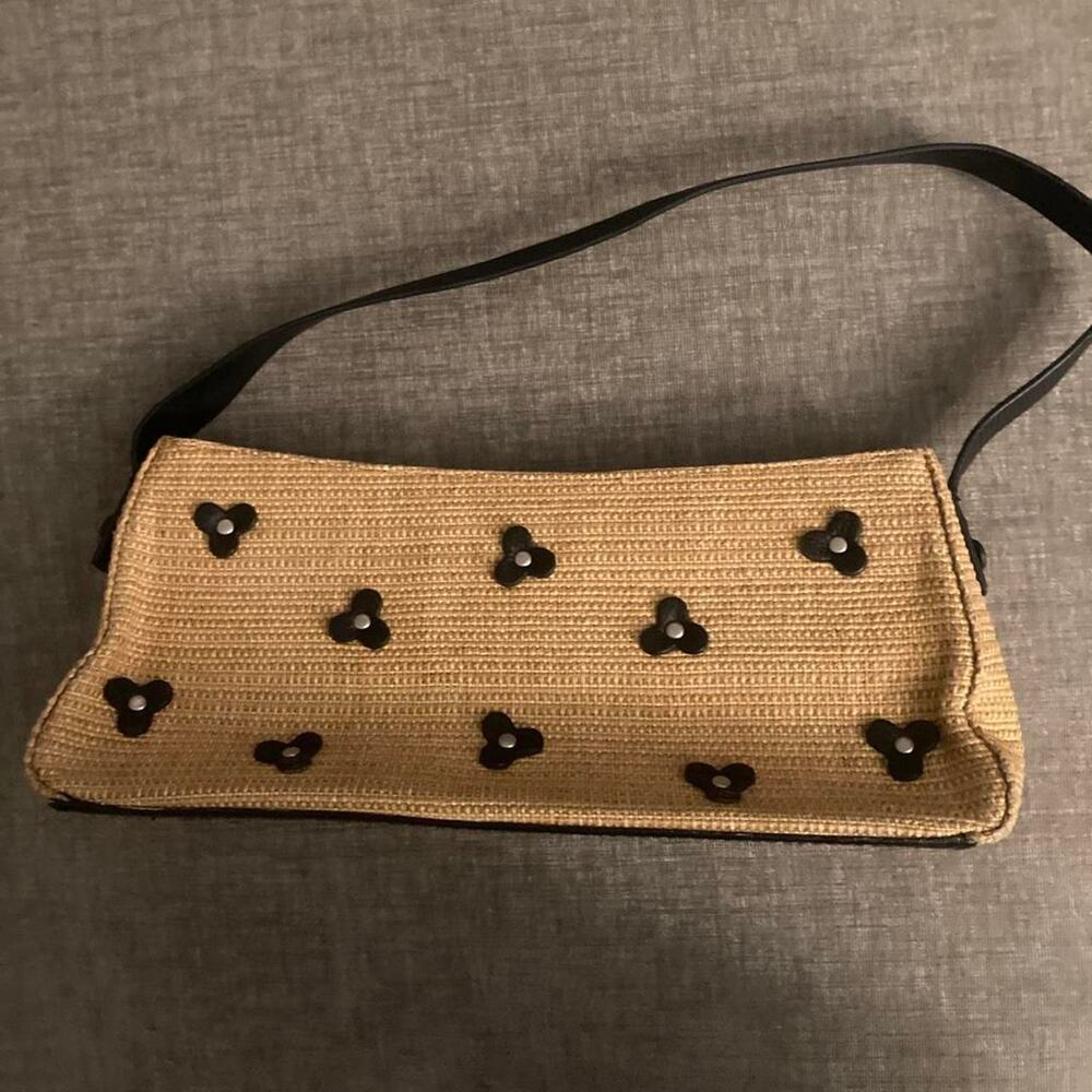 Tan and black crocheted handbag